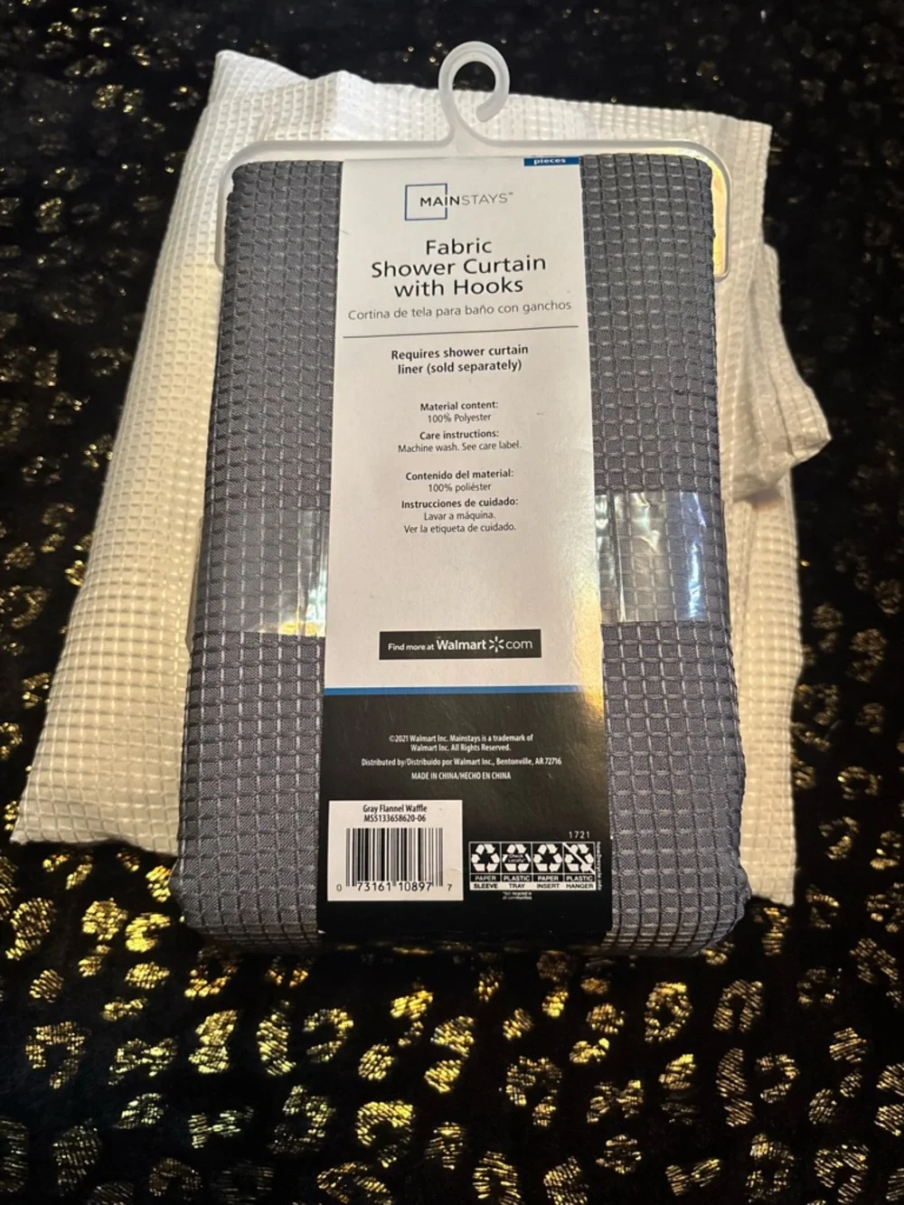 Mainstays Gray Fabric Shower Curtain with Hooks - 13 Piece Set+ Extra White